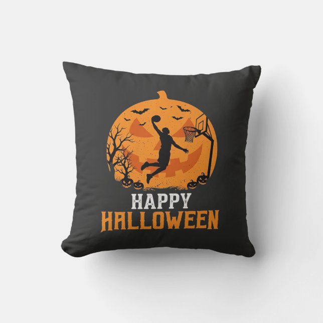 Almofada Design de Abóbora de Basquete no Halloween_1 (Frente)