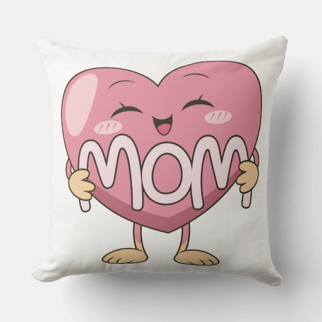Almofada Design de Abraço de Coração de Mãe Kawaii (Frente)