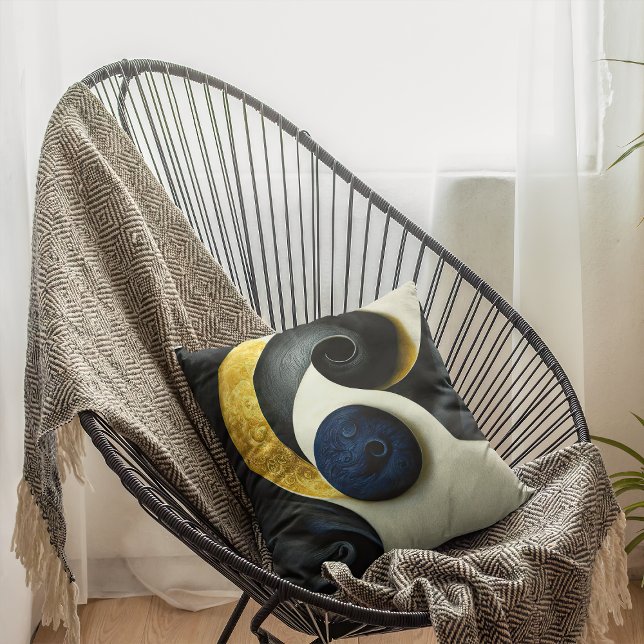 Almofada Design de Abstrato de Arte Amarela e Creme Contemp (Criador carregado)