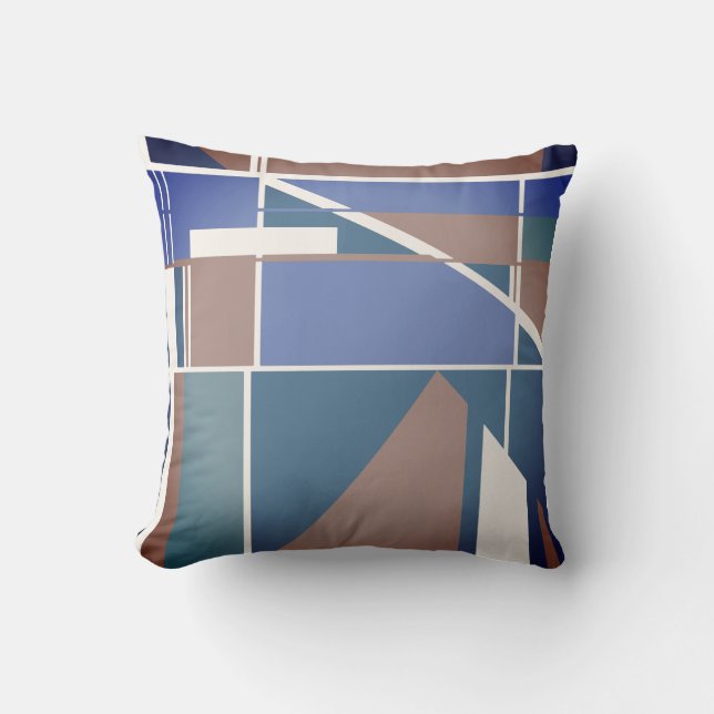 Almofada Design de abstrato moderno, branco-azul castanho (Frente)