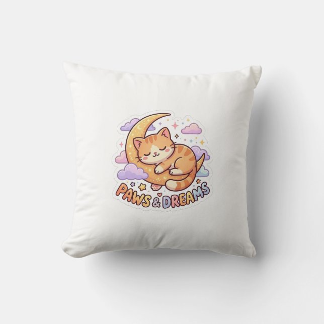 Almofada Design de Adesivo de Gato Adormecido na Lua (Frente)