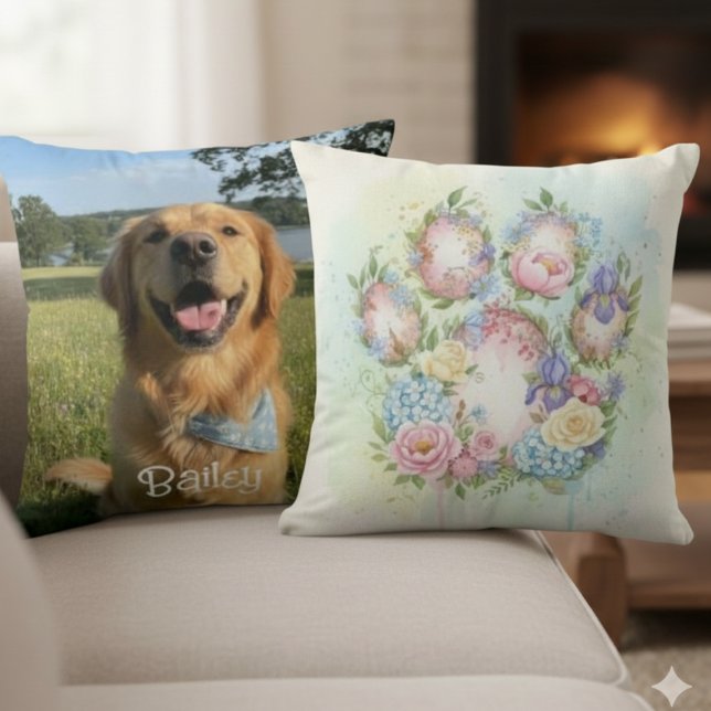 Almofada Design de Advocacia para Animais de Estimação com  (Watercolor botanical floral pet photo pillow)