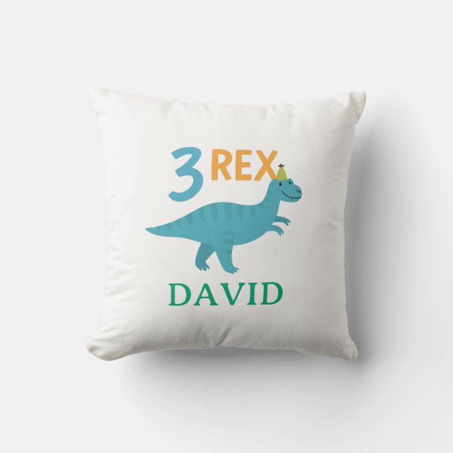 Almofada Design de Aniversário de 3 Rex Dinossauro (Frente)