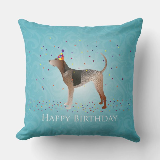 Almofada Design de Aniversário Feliz do Coonhound Americano (Frente)