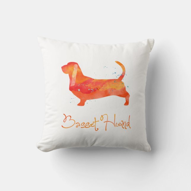Almofada Design de Aquarela de Hound Basset (Frente)