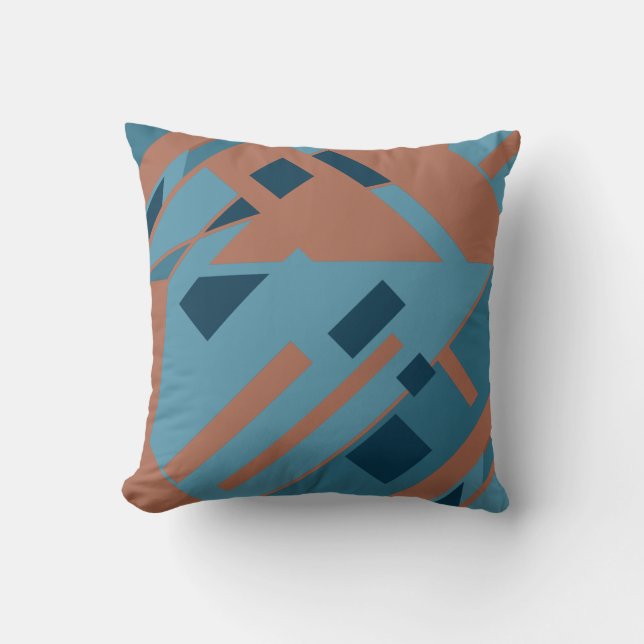 Almofada Design de Arte Diagonal de Formas Azuis Laranja Ru (Frente)
