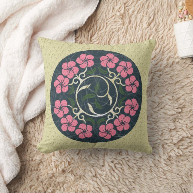 Almofada Design De Arte Floral, Rosa E Azul (Cobertor)