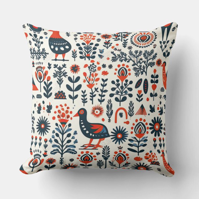 Almofada Design de Arte Folclórica Escandanava (Frente)