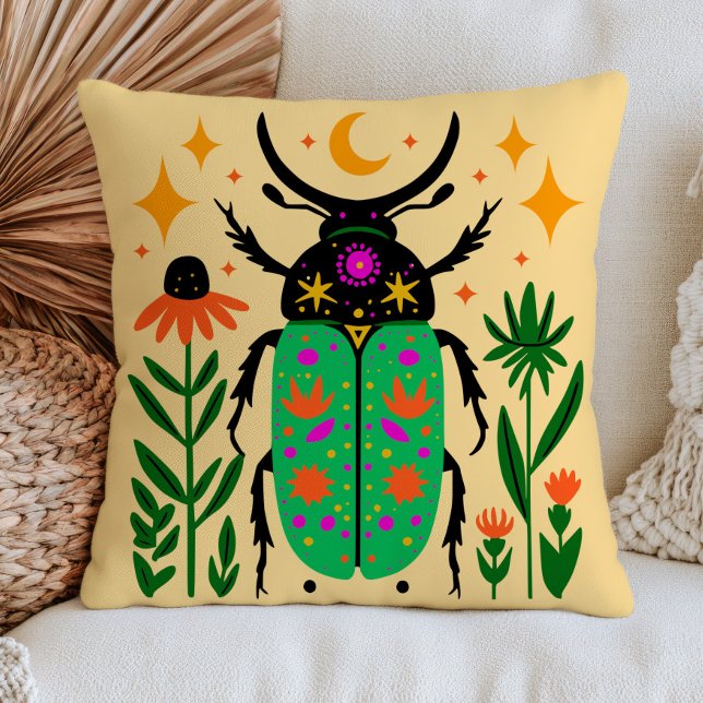 Almofada Design de Besouro Celestial Inseto Floral Colorido (Criador carregado)