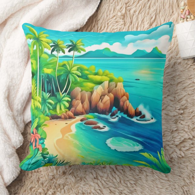 Almofada Design de Blisagem Costeira Tropical (Cobertor)