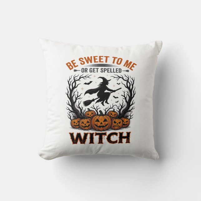 Almofada Design de Bruxa de Halloween Seja Doce ou Seja Enf (Frente)