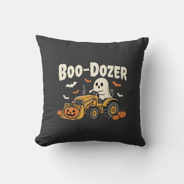 Almofada Design de Bulldozer Fantasma de Halloween Boo-Doze (Frente)