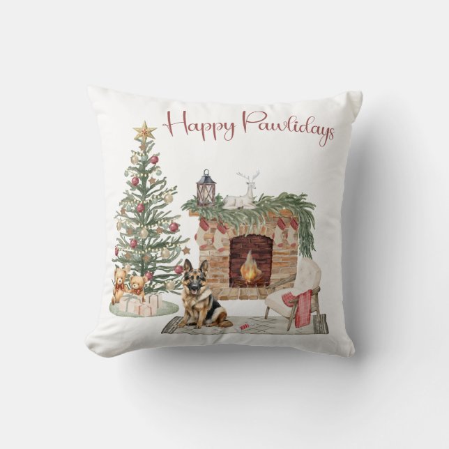 Almofada Design de Cachorro Feliz Pawlidays - German shephe (Frente)