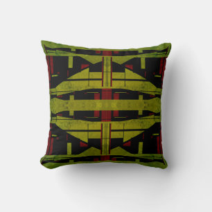 Almofada Design de Camada Vermelha Negra Negra Verde Simétr