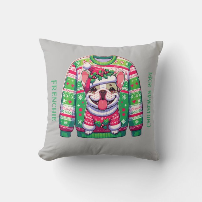 Almofada Design de cão Buldogue francês Engraçado Natal (Frente)