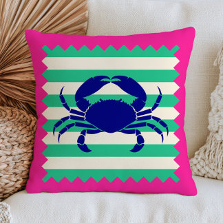 Almofada Design de Caranguejo Azul em Listras Verdes com Ro