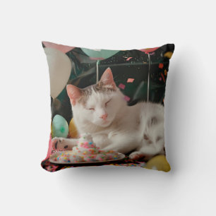 Almofada Design de Celebração de Aniversário de Gato Adoráv