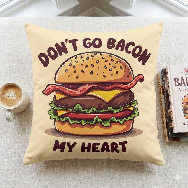 Almofada Design de Cheeseburger Amante de Bacon com Piada d (Funny Food Pun Bacon Lover Cheeseburger Design Throw Pillow Mockup A)