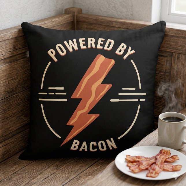 Almofada Design de Comida engraçada do tórax do bacon retro (Retro Bacon Lover Funny Food Design with Lightning Throw Pillow Mockup A)
