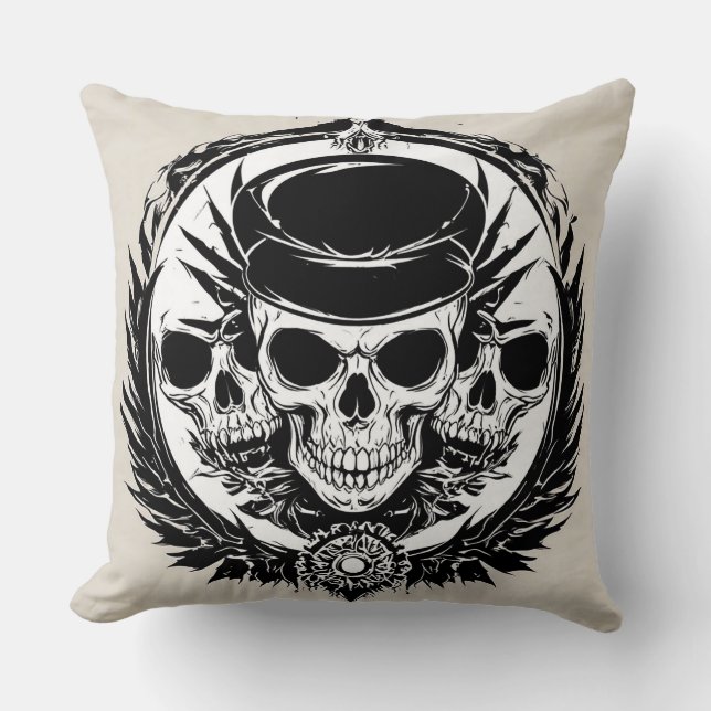 Almofada Design de crânio com Asas e Símbolos (Frente)