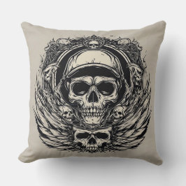 Almofada Design de crânio com Asas e Símbolos