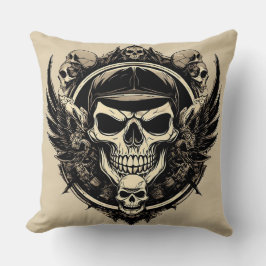 Almofada Design de crânio com Asas e Símbolos