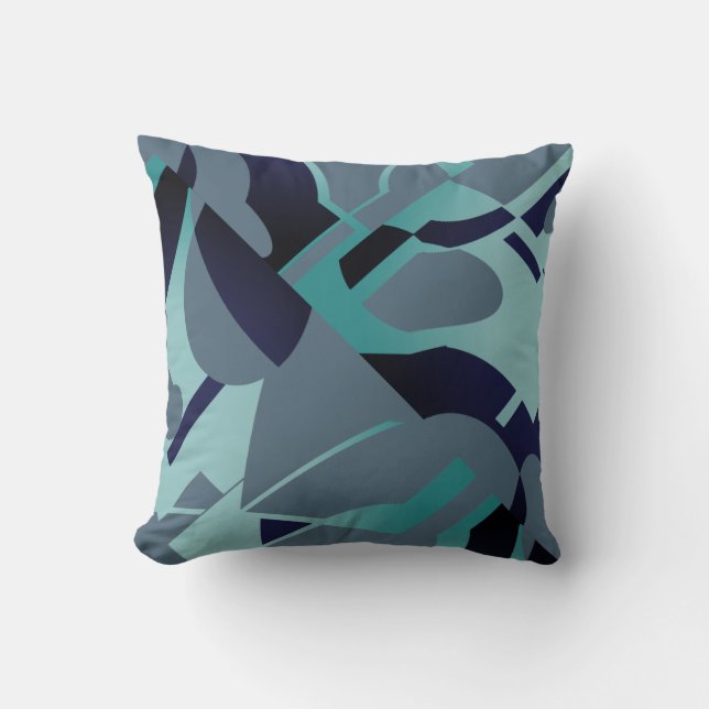 Almofada Design de Diagonal Azul-Negro-Seafoam Azul-Chato A (Frente)