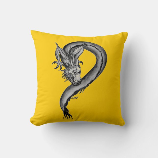 Almofada Design de dragão preto e branco (Frente)
