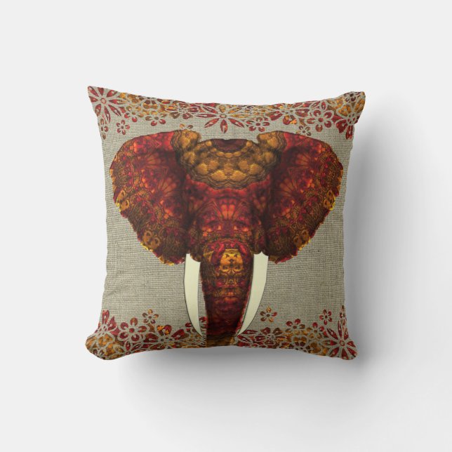 Almofada Design de elefante decorado com ornamentado (Frente)