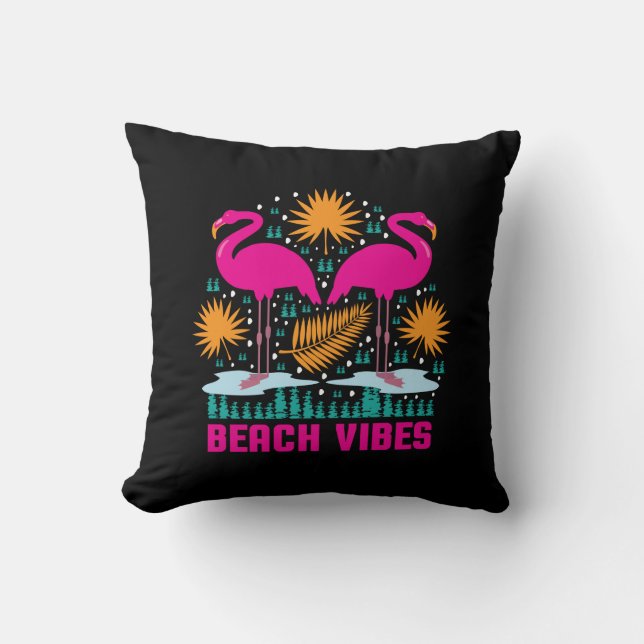 Almofada Design de Flamingos Rosa Vibes de Praia (Frente)