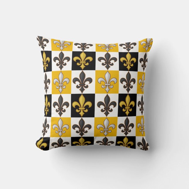 Almofada Design de Fleur-de-lis, branco-amarelo, com verifi (Frente)