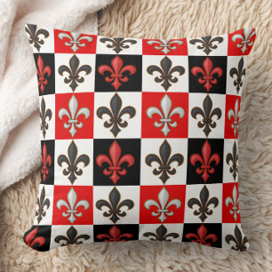 Almofada Design de Fleur-de-lis, branco-preto-vermelho