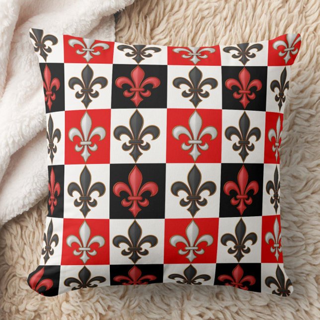 Almofada Design de Fleur-de-lis, branco-preto-vermelho (Criador carregado)