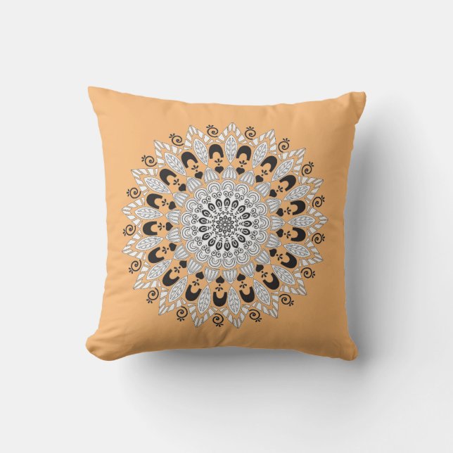 Almofada Design de Flor Chic Orange & White Mandala (Frente)