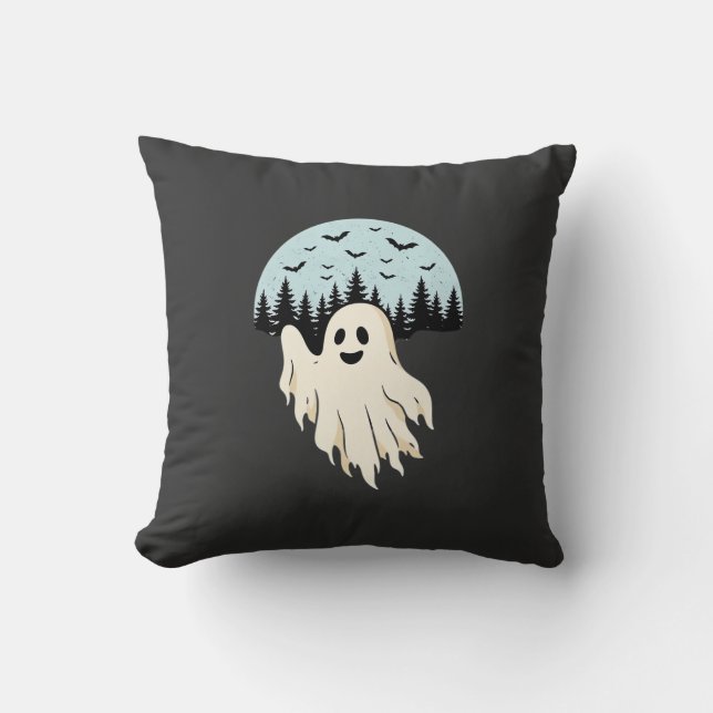 Almofada Design de Floresta da Lua Fantasma de Halloween_1 (Frente)