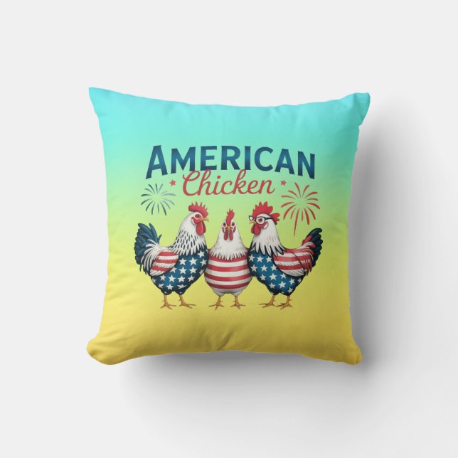 Almofada Design de Frango Patriótico Americano de 4 de Julh (Frente)