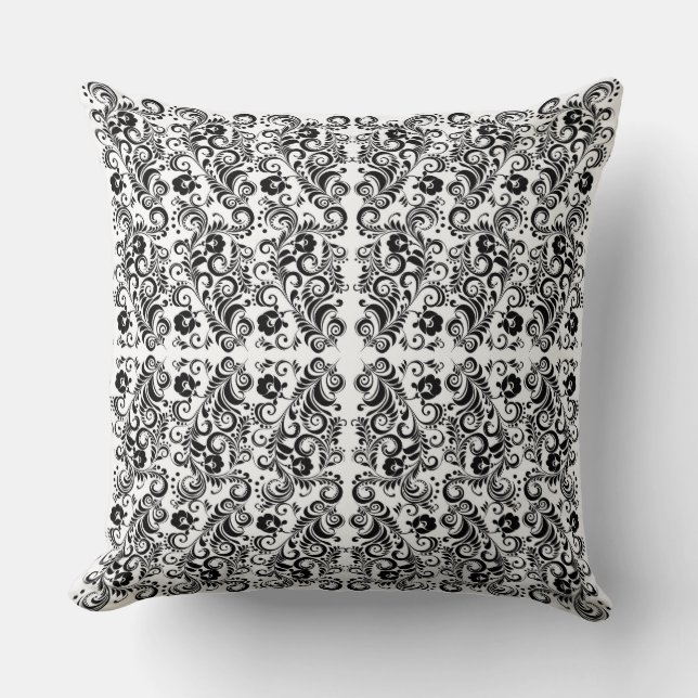 Almofada Design de fundo floral branco-preto-branco-branco- (Frente)