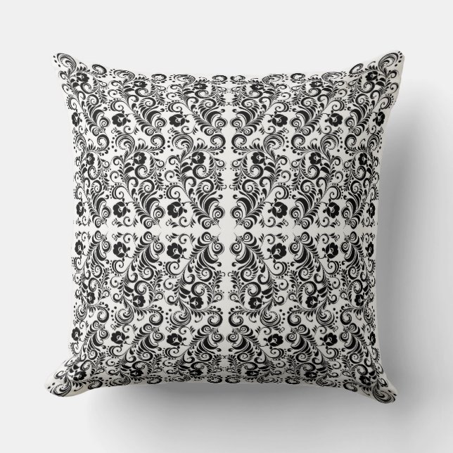 Almofada design de fundo floral preto e branco fofo (Frente)