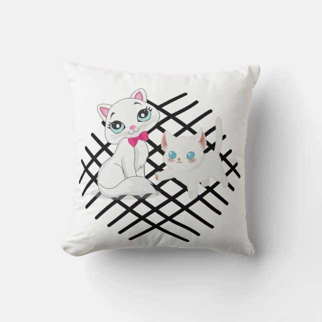Almofada design de gato preto-e-branco (Frente)