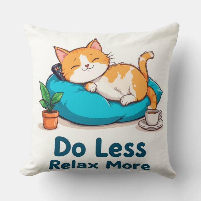 Almofada Design de Gato Relaxando Com Legenda (Frente)