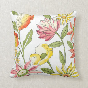 Almofada Design de Jardim Floral com Fundo Branco