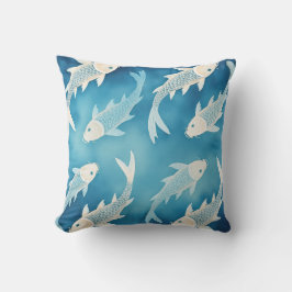 Almofada Design de Koi Índigo Tranquilo Arte em Aquarela El