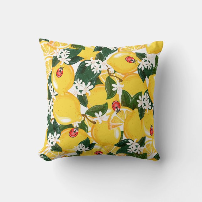 Almofada Design de limões amarelos tropicais. (Frente)