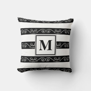 Almofada Design de listras brancas de monograma preto