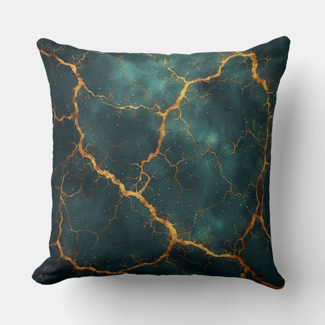 Almofada Design de Luxo Abstrato Kintsugi Dourado Resiliênc (Frente)
