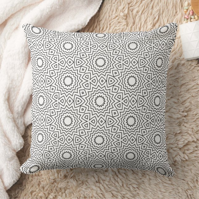 Almofada Design de Mandala Abstrato Preto e Branco Sem Cost (Cobertor)