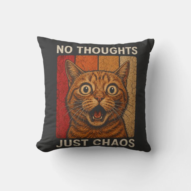 Almofada Design de Meme de Gato Laranja Caos Sem Pensamento (Frente)