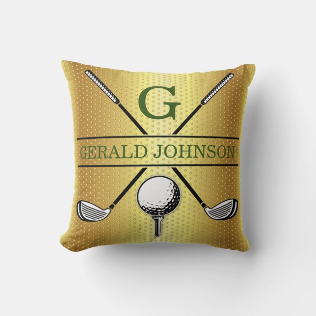 Almofada Design de monograma de golfe com manchas de ouro (Frente)