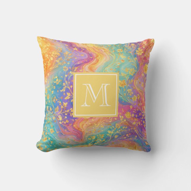 Almofada Design de Monograma Floral Abstrato Moderno com Br (Frente)