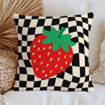 Design de Morango em Padrão Xadrez Fruta Retro